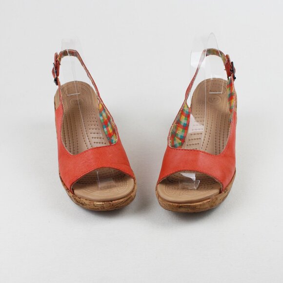 Crocs A-leigh Peach Leather Cork Wedge Sandals - Picture 5 of 15